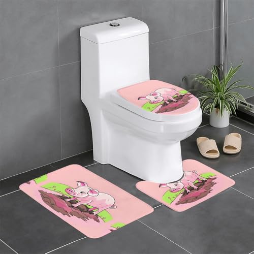 YYHWHJDE Rutschfeste Bodenmatte mit rosa Ferkelmuster, dreiteiliges Set, Badezimmerteppich, rutschfest, langlebig YYHWHJDE Rutschfeste Bodenmatte mit rosa Ferkelmuster, dreiteiliges Set, Badezimmerteppich, rutschfest, langlebig von YYHWHJDE