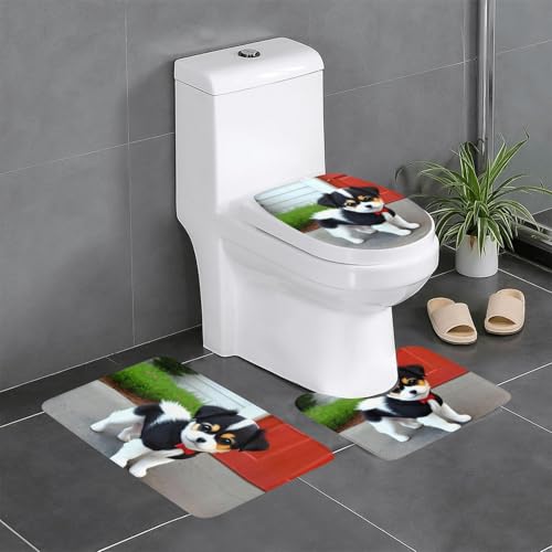 YYHWHJDE Rutschfeste Bodenmatte mit schwarz-weißem Welpenmuster, dreiteiliges Set, Badezimmerteppich, rutschfest, langlebig YYHWHJDE Rutschfeste Bodenmatte mit schwarz-weißem Welpenmuster, dreiteiliges Set, Badezimmerteppich, rutschfest, langlebig von YYHWHJDE