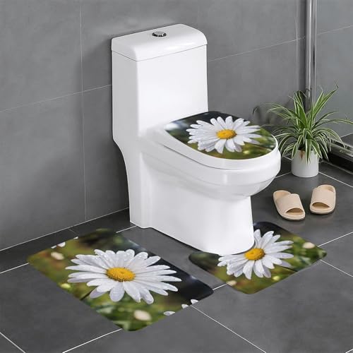 YYHWHJDE Rutschfeste Bodenmatte mit weißem Gänseblümchenmuster, dreiteiliges Set, Badezimmerteppich, rutschfest, langlebig YYHWHJDE Rutschfeste Bodenmatte mit weißem Gänseblümchenmuster, dreiteiliges Set, Badezimmerteppich, rutschfest, langlebig von YYHWHJDE