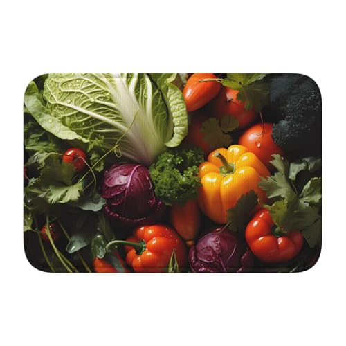 YYHWHJDE Rutschfeste und verdickte Bodenmatte mit viel frischem Gemüse, geeignet für Badezimmer, Schlafzimmer, waschbare Teppich-Fußmatten, 40,6 x 61 cm von YYHWHJDE