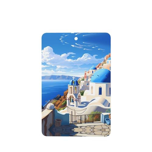 YYHWHJDE Santorini Griechische Insel Meer Blick Bild Rechteck Auto Lufterfrischer Karten 6er Pack: Hängende Duftkarten für Schlafzimmer, Badezimmer, Auto, Innendekoration von YYHWHJDE