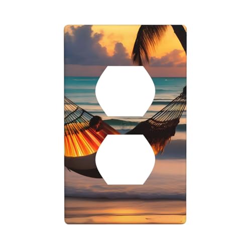 YYHWHJDE Sonnenuntergang Strand Hängematte Bild Doppelsteckdose Wandpaneel Elektrische Steckdose Abdeckplatte ist bruchfest und langlebig, 11,4 x 7 cm von YYHWHJDE