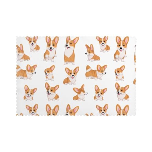 YYHWHJDE Super süße kleine Corgi-Hunde-Bilder-Tischsets für den Esstisch, 30,5 x 45,7 cm, hitzebeständig, für Hotels, Häuser und Bankette, 6 Stück von YYHWHJDE