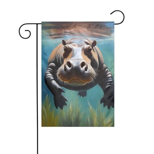YYHWHJDE Tauchen Nilpferd Drucke Garten Fahnenmast Outdoor Hof Dekoration Mode 30,5 x 45,7 cm von YYHWHJDE
