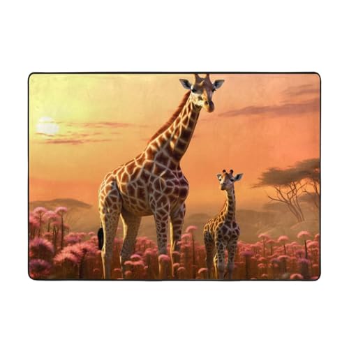 YYHWHJDE Teppich Giraffe Mama und Baby, 203,2 x 147,3 cm, weich, feiner Samt, waschbar, verschleißfest, keine Fusseln von YYHWHJDE