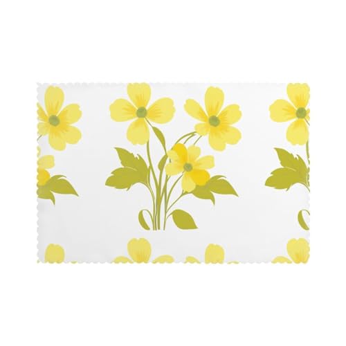 YYHWHJDE Tischsets im Retro-Stil, hellgelb, große Blumen, für Esstisch, 6 Stück, dickes und stabiles Design für hervorragende Verschleißfestigkeit, gute Faltenbeständigkeit von YYHWHJDE