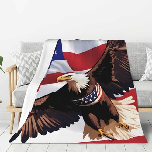 YYHWHJDE USA Patriotischer Adler mit amerikanischer Flagge, dicke Flanelldecke, 101,6 x 76,2 cm: leicht, warm und langlebig, super weich und fühlt sich toll an von YYHWHJDE