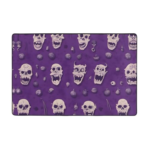 YYHWHJDE Weiche Flanell-Bodenmatte mit Horror-Muster auf violettem Hintergrund, 183 x 122 cm: feiner Samt, rutschfest, langlebig, verschleißfest von YYHWHJDE