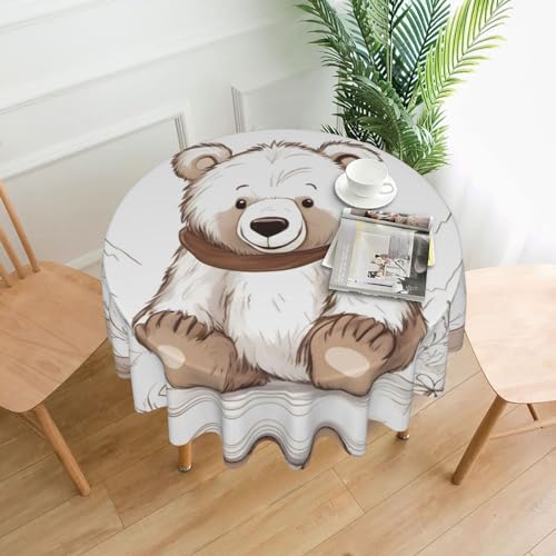 YYHWHJDE Weißer Bär, braunes Bärenbild, runde dekorative Tischdecke, 152,4 cm: knitterfrei, kann gewaschen und wiederverwendet werden von YYHWHJDE