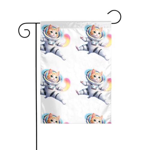YYHWHJDE Weltraumkatze im Sternenhimmel Bild Garten Fahnenmast Outdoor Hof Dekoration doppelseitig 30,5 x 45,7 cm von YYHWHJDE