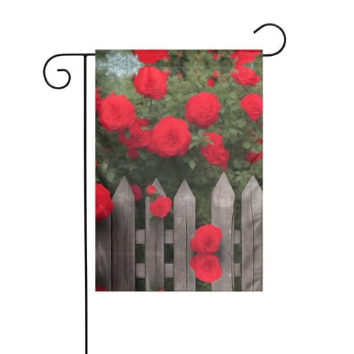 YYHWHJDE Zaun und schöne Blumen Muster Garten Fahnenmast Outdoor Hof Dekoration Mode 30,5 x 45,7 cm von YYHWHJDE