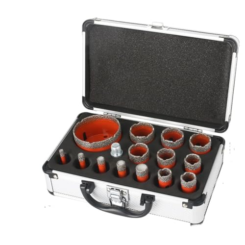 M14-Gewinde Diamant-Trockenvakuumgelötetes Bohrkernbohrer-Set Porzellan-Topfsäge-Fliesen-Granit-Marmor-Lochsäge-Werkzeuge 15-tlg(5Pcs Suitcase) von YYJOUPLM