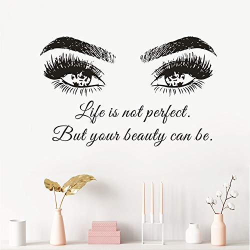 YYKFXL Wandtattoo Wandsticker Wandaufkleber,Beauty Salon Decor Lift Ist Nicht Perfekt, Aber Ihre Schönheit Kann Zitat Wandaufkleber Wimpern Schönheit Bilden Vinyl Wall Decal 92x57cm Sein von YYKFXL