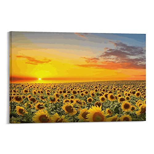 Poster mit Sonnenblumen-Landschaft bei Sonnenuntergang, dekoratives Gemälde, Leinwand, Wandkunst, Wohnzimmer, Poster, Schlafzimmer, 50 x 75 cm von YYKG