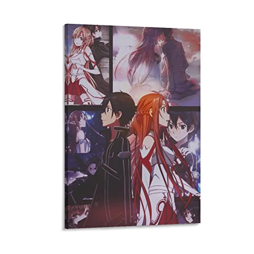 Sword Art Online Kirito Asuna Anime Leinwand-Kunst-Poster und Wandkunst, modernes Familien-Schlafzimmer-Dekor-Poster, 40 x 60 cm von YYKG