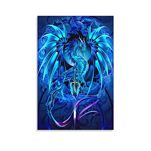 YYKG Blauer Drache auf Leinwand, Kunst, Poster und Wandkunst, Druck, modernes Familien-Schlafzimmer, Dekoration, Poster, 50 x 75 cm von YYKG