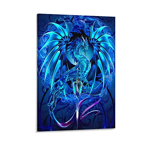 YYKG Blauer Drachen-Poster, dekoratives Gemälde, Leinwand, Wandkunst, Wohnzimmer, Poster, Schlafzimmer, 30 x 45 cm von YYKG