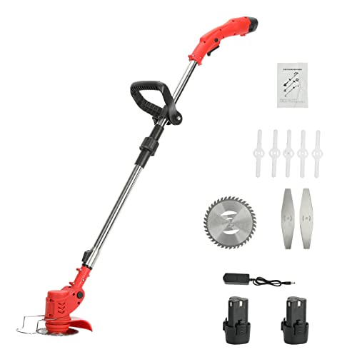 12V Unkraut-Wacker Elektrischer Unkraut-Esser Akku-Saitenschneider 1 Ladegerät und 2 x 2.0Ah Batterie einziehbare Unkrautesser Wiederaufladbare Handheld Rasenmäher Hof Garde (rot) von YYLHJW