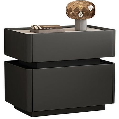 YYLMKMFC Nachttisch aus Leder mit Sensorlicht, Nachttisch aus Massivholz mit 2 Ablagemöglichkeiten, Schieferarbeitsplatte, Moderne Nachttische(Dark Gray) von YYLMKMFC