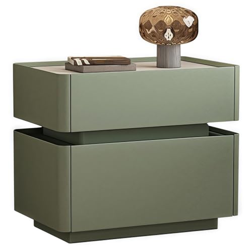 YYLMKMFC Nachttisch aus Leder mit Sensorlicht, Nachttisch aus Massivholz mit 2 Ablagemöglichkeiten, Schieferarbeitsplatte, Moderne Nachttische(Green) von YYLMKMFC
