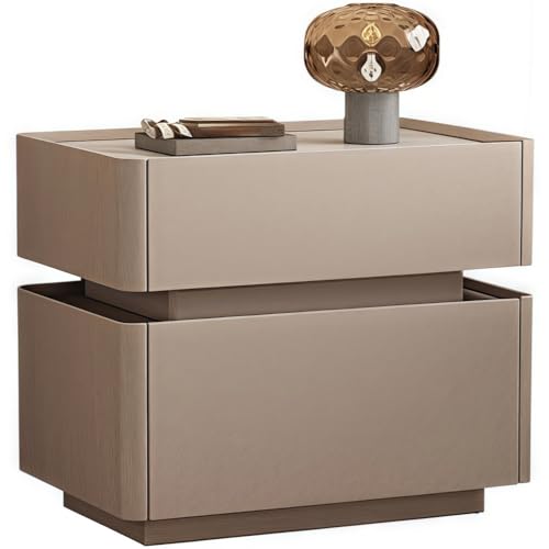 YYLMKMFC Nachttisch aus Leder mit Sensorlicht, Nachttisch aus Massivholz mit 2 Ablagemöglichkeiten, Schieferarbeitsplatte, Moderne Nachttische(Khaki) von YYLMKMFC