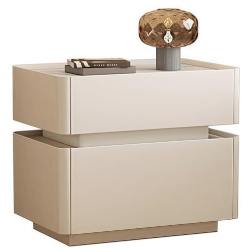 YYLMKMFC Nachttisch aus Leder mit Sensorlicht, Nachttisch aus Massivholz mit 2 Ablagemöglichkeiten, Schieferarbeitsplatte, Moderne Nachttische(White) von YYLMKMFC