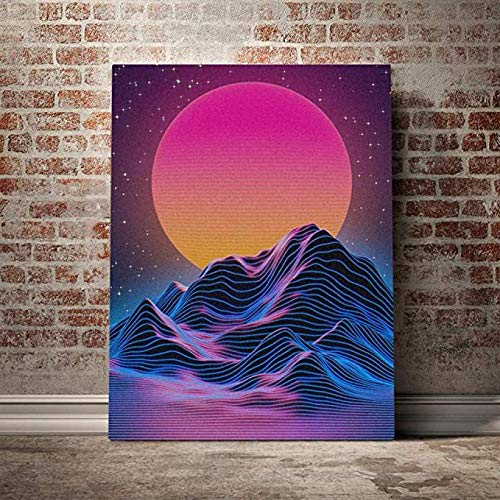 YYLPRQQ Synthwave Vaporwave Kunst Landschaft Poster Leinwand Malerei Wandkunst Druck Bild Für Wohnkultur Einzigartiges Geschenk-42X60Cm Kein Rahmen von YYLPRQQ