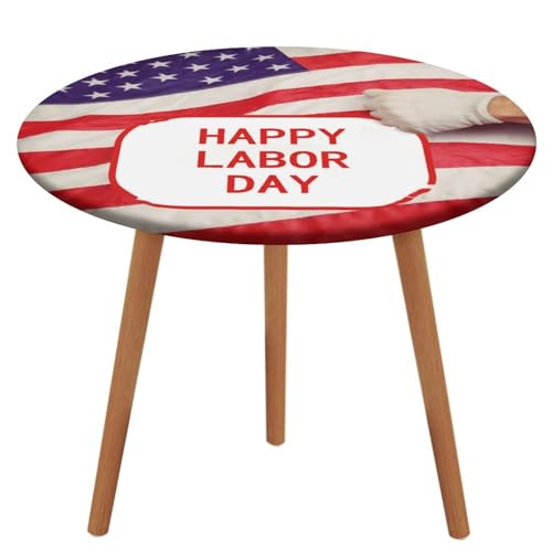 YYLPWL Runde Tischdecke mit elastischem Rand Happy Labor Day wasserdichte Tischdecke abwischbare Tischdecken für Küche Esszimmer Picknick Tischdecke Abdeckung für Camping Outdoor von YYLPWL