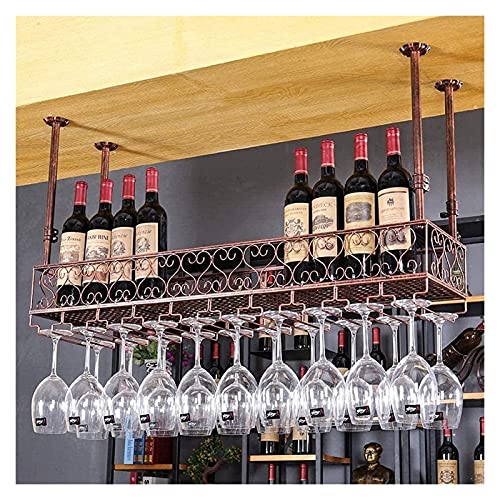 YYNLJY Deckenhängendes Weinregal mit Glashalter, Regal, hängender Weinglashalter, Stielglasregal, Vintage-Weinflaschenhalter, rustikaler, an der Wand montierter Weinschrank, Wandregal von YYNLJY