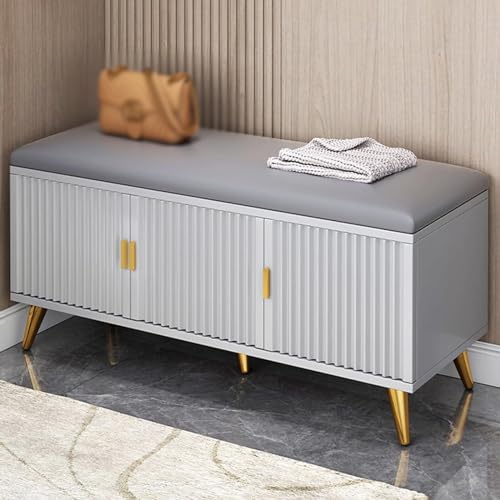 YYRHD-CZ Aufbewahrungsbank Mit Gepolsterter Sitzfläche, Schuhschrank Und 2 Schubladen, Versteckter Schuhschrank for Das Wohnzimmer Zu Hause(Grey,90 * 30 * 50cm) von YYRHD-CZ