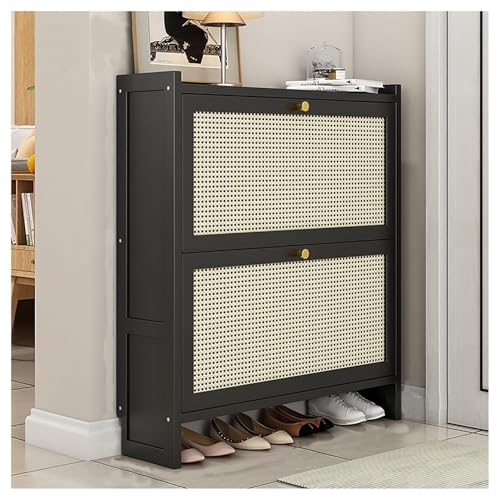 YYRHD-CZ Freistehendes Dreischichtiges Schuhregal Aus Holz Mit Versteckten Lagertüren, Schuhschrank Mit Großer Kapazität, Geeignet for Eingänge Und Flure(Black~2tier,50cm) von YYRHD-CZ