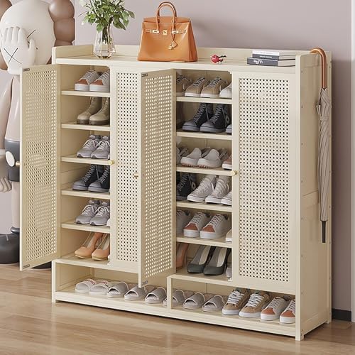 YYRHD-CZ Rattan-Schuhschrank, 8-lagiges Schuhregal Aus Holz Mit Großer Kapazität, Eingangsschrank, Geeignet for Schmale Flure, Wohnzimmer, Schlafzimmer(Beige,A120x32x107cm(8F)) von YYRHD-CZ