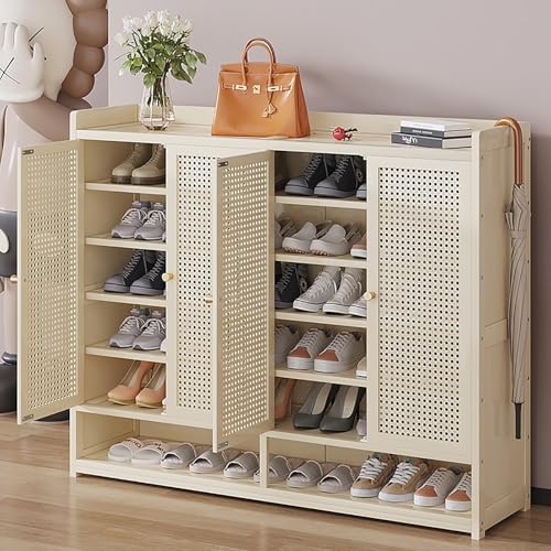 YYRHD-CZ Rattan-Schuhschrank, 8-lagiges Schuhregal Aus Holz Mit Großer Kapazität, Eingangsschrank, Geeignet for Schmale Flure, Wohnzimmer, Schlafzimmer(Beige,A120x32x93cm(7F)) von YYRHD-CZ