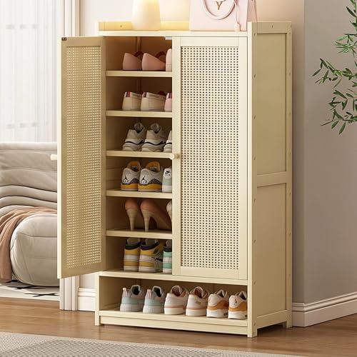 YYRHD-CZ Rattan-Schuhschrank, 8-lagiges Schuhregal Aus Holz Mit Großer Kapazität, Eingangsschrank, Geeignet for Schmale Flure, Wohnzimmer, Schlafzimmer(Beige,A60x32x107cm(8F)) von YYRHD-CZ