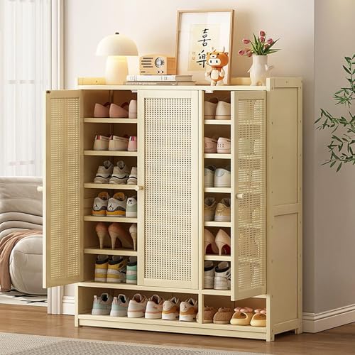 YYRHD-CZ Rattan-Schuhschrank, 8-lagiges Schuhregal Aus Holz Mit Großer Kapazität, Eingangsschrank, Geeignet for Schmale Flure, Wohnzimmer, Schlafzimmer(Beige,A90x32x107cm(8F)) von YYRHD-CZ