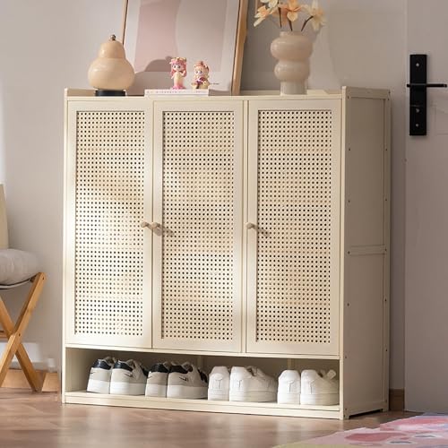 YYRHD-CZ Rattan-Schuhschrank, 8-lagiges Schuhregal Aus Holz Mit Großer Kapazität, Eingangsschrank, Geeignet for Schmale Flure, Wohnzimmer, Schlafzimmer(Beige,A90x32x93cm(7F)) von YYRHD-CZ