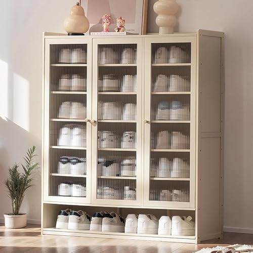 YYRHD-CZ Rattan-Schuhschrank, 8-lagiges Schuhregal Aus Holz Mit Großer Kapazität, Eingangsschrank, Geeignet for Schmale Flure, Wohnzimmer, Schlafzimmer(Beige,B120x32x107cm(8F)) von YYRHD-CZ