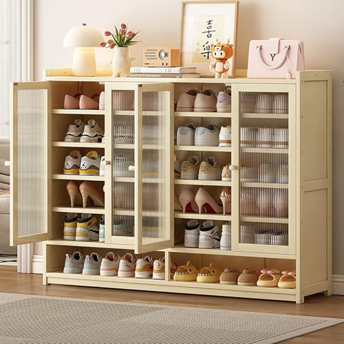 YYRHD-CZ Rattan-Schuhschrank, 8-lagiges Schuhregal Aus Holz Mit Großer Kapazität, Eingangsschrank, Geeignet for Schmale Flure, Wohnzimmer, Schlafzimmer(Beige,B120x32x93cm(7F)) von YYRHD-CZ