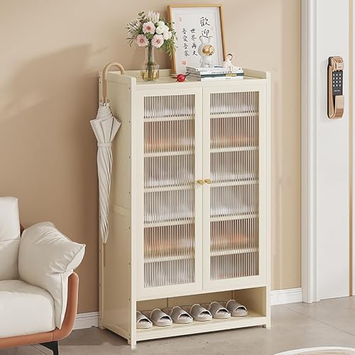 YYRHD-CZ Rattan-Schuhschrank, 8-lagiges Schuhregal Aus Holz Mit Großer Kapazität, Eingangsschrank, Geeignet for Schmale Flure, Wohnzimmer, Schlafzimmer(Beige,B60x32x107cm(8F)) von YYRHD-CZ