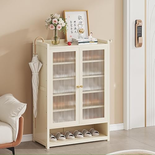 YYRHD-CZ Rattan-Schuhschrank, 8-lagiges Schuhregal Aus Holz Mit Großer Kapazität, Eingangsschrank, Geeignet for Schmale Flure, Wohnzimmer, Schlafzimmer(Beige,B60x32x93cm(7F)) von YYRHD-CZ