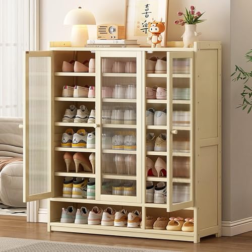 YYRHD-CZ Rattan-Schuhschrank, 8-lagiges Schuhregal Aus Holz Mit Großer Kapazität, Eingangsschrank, Geeignet for Schmale Flure, Wohnzimmer, Schlafzimmer(Beige,B90x32x107cm(8F)) von YYRHD-CZ