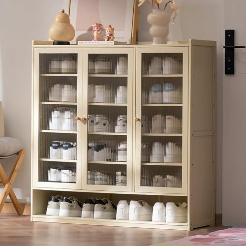 YYRHD-CZ Rattan-Schuhschrank, 8-lagiges Schuhregal Aus Holz Mit Großer Kapazität, Eingangsschrank, Geeignet for Schmale Flure, Wohnzimmer, Schlafzimmer(Beige,B90x32x93cm(7F)) von YYRHD-CZ