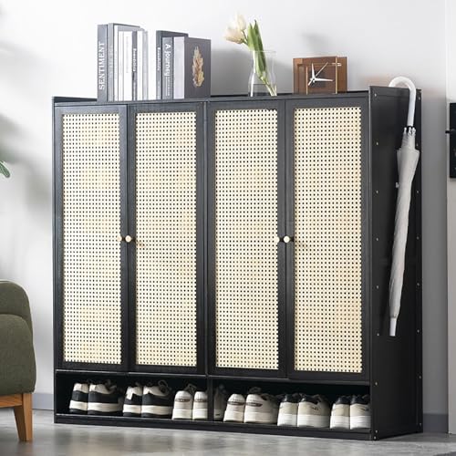 YYRHD-CZ Rattan-Schuhschrank, 8-lagiges Schuhregal Aus Holz Mit Großer Kapazität, Eingangsschrank, Geeignet for Schmale Flure, Wohnzimmer, Schlafzimmer(Black,A120x32x107cm(8F)) von YYRHD-CZ