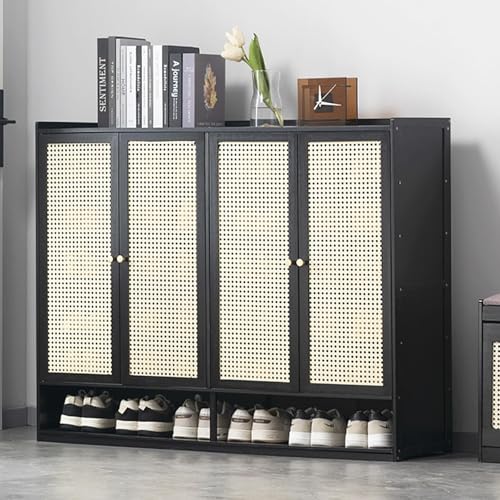 YYRHD-CZ Rattan-Schuhschrank, 8-lagiges Schuhregal Aus Holz Mit Großer Kapazität, Eingangsschrank, Geeignet for Schmale Flure, Wohnzimmer, Schlafzimmer(Black,A120x32x93cm(7F)) von YYRHD-CZ