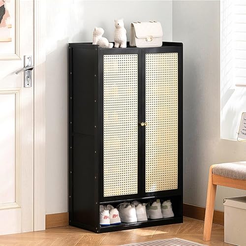 YYRHD-CZ Rattan-Schuhschrank, 8-lagiges Schuhregal Aus Holz Mit Großer Kapazität, Eingangsschrank, Geeignet for Schmale Flure, Wohnzimmer, Schlafzimmer(Black,A60x32x107cm(8F)) von YYRHD-CZ