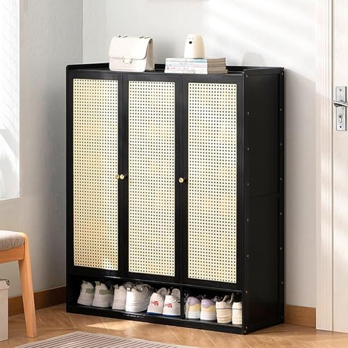 YYRHD-CZ Rattan-Schuhschrank, 8-lagiges Schuhregal Aus Holz Mit Großer Kapazität, Eingangsschrank, Geeignet for Schmale Flure, Wohnzimmer, Schlafzimmer(Black,A90x32x107cm(8F)) von YYRHD-CZ
