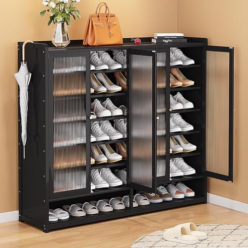 YYRHD-CZ Rattan-Schuhschrank, 8-lagiges Schuhregal Aus Holz Mit Großer Kapazität, Eingangsschrank, Geeignet for Schmale Flure, Wohnzimmer, Schlafzimmer(Black,B120x32x107cm(8F)) von YYRHD-CZ