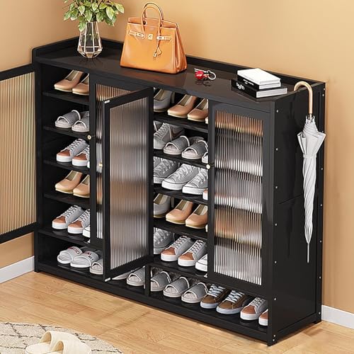 YYRHD-CZ Rattan-Schuhschrank, 8-lagiges Schuhregal Aus Holz Mit Großer Kapazität, Eingangsschrank, Geeignet for Schmale Flure, Wohnzimmer, Schlafzimmer(Black,B120x32x93cm(7F)) von YYRHD-CZ