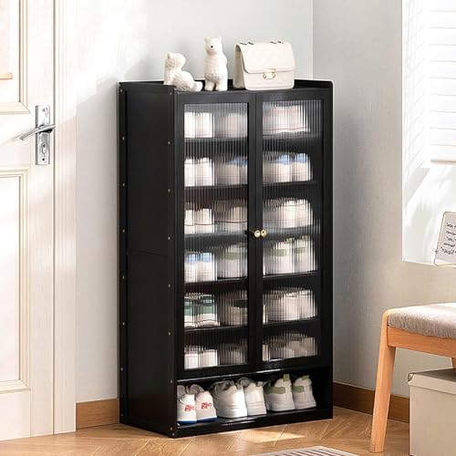 YYRHD-CZ Rattan-Schuhschrank, 8-lagiges Schuhregal Aus Holz Mit Großer Kapazität, Eingangsschrank, Geeignet for Schmale Flure, Wohnzimmer, Schlafzimmer(Black,B60x32x107cm(8F)) von YYRHD-CZ