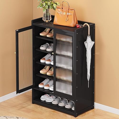 YYRHD-CZ Rattan-Schuhschrank, 8-lagiges Schuhregal Aus Holz Mit Großer Kapazität, Eingangsschrank, Geeignet for Schmale Flure, Wohnzimmer, Schlafzimmer(Black,B60x32x93cm(7F)) von YYRHD-CZ